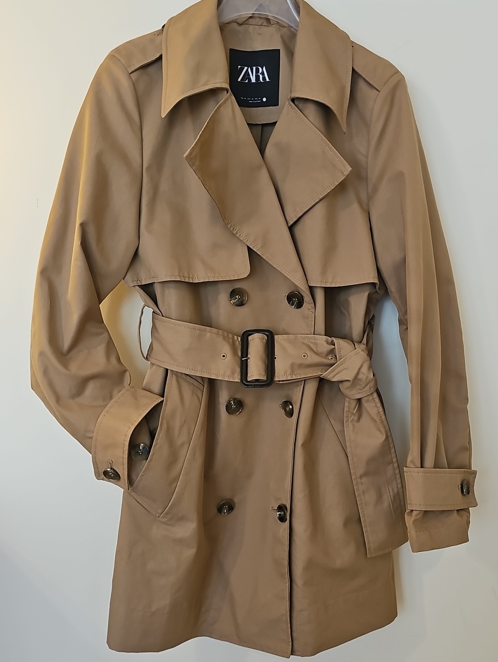 NWOT ZARA Women's Size XS Tan Double-Breasted Trench Coat with Belt